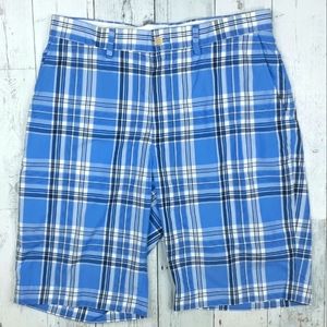 Polo Golf Ralph Lauren Blue Plaid Flat Front Men's Size 32 Golf Shorts NICE!